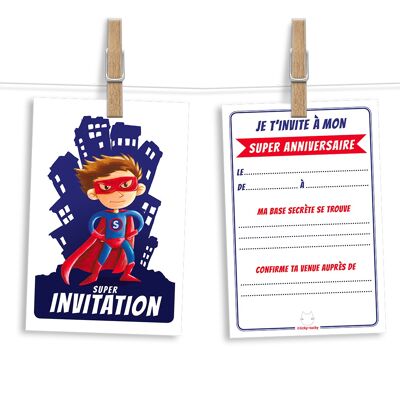 Birthday invitation cards and envelopes by 6 | Superhero Theme