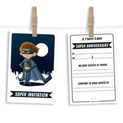 Birthday invitation cards and envelopes by 6 | Superhero Theme