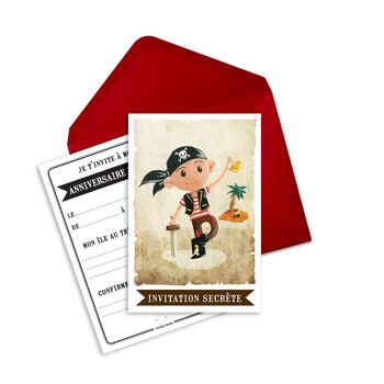 Cartes et enveloppes invitation anniversaire par 6 | Thème Pirate 3