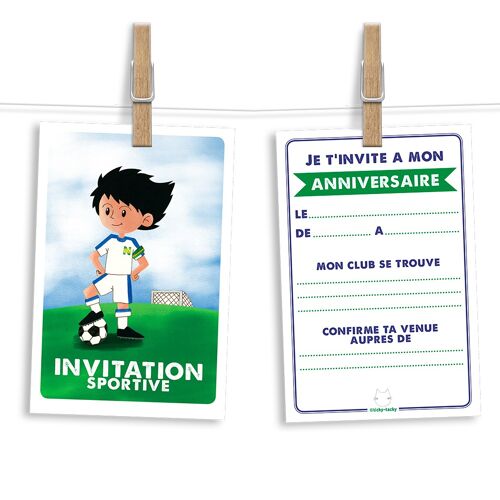 Cartes et enveloppes invitation anniversaire par 6 | Thème Football