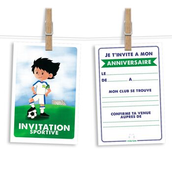 Cartes et enveloppes invitation anniversaire par 6 | Thème Football 1