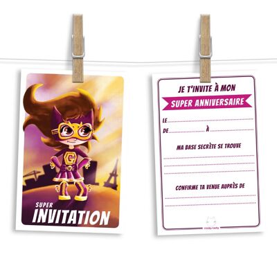 Birthday invitation cards and envelopes by 6 | Superhero girl theme
