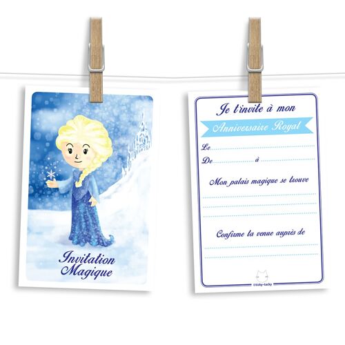 Cartes et enveloppes invitation anniversaire par 6 | Thème Elsa - Reine des Neiges
