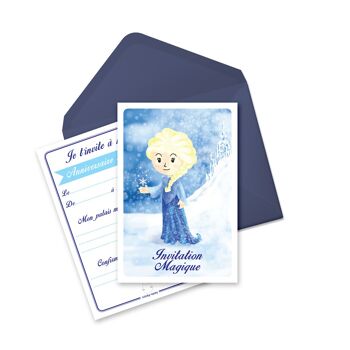 Cartes et enveloppes invitation anniversaire par 6 | Thème Elsa - Reine des Neiges 3