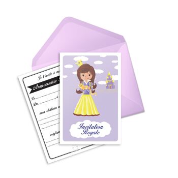 Cartes et enveloppes invitation anniversaire par 6 | Thème Princesse mauve 3