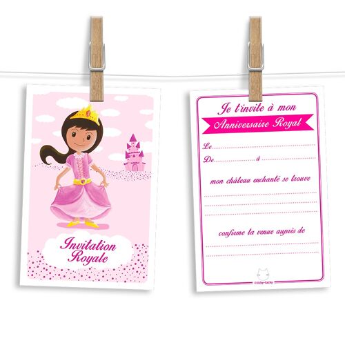 Cartes et enveloppes invitation anniversaire par 6 | Thème Princesse rose