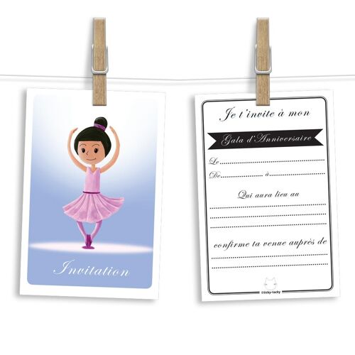 Cartes et enveloppes invitation anniversaire par 6 | Thème Danse