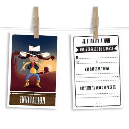 Cartes et enveloppes invitation anniversaire par 6 | Thème Far West