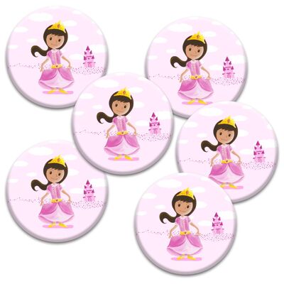 6 distintivi per bambini | Compleanno a tema principessa rosa