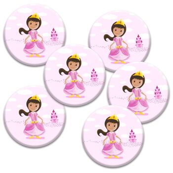 6 badges pour enfants | Anniversaire thème Princesse rose 1