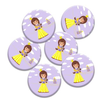 6 badges pour enfants | Anniversaire thème Princesse Mauve 3