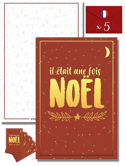 ★ Lot de 5 cartes de vœux pour Noël | Cartes postales version Il était une fois Noël | Cartes de vœux enveloppes comprises
