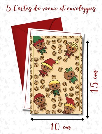 ★ Lot de 5 cartes de vœux pour Noël | Cartes postales version Lutins & Cookies | Cartes de vœux enveloppes comprises 2