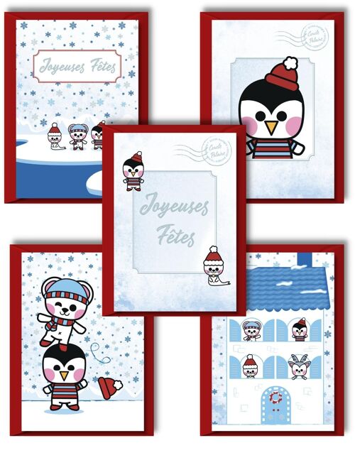 ★ Lot de 5 cartes de vœux pour Noël | Cartes postales version polaire | Cartes de vœux enveloppes comprises