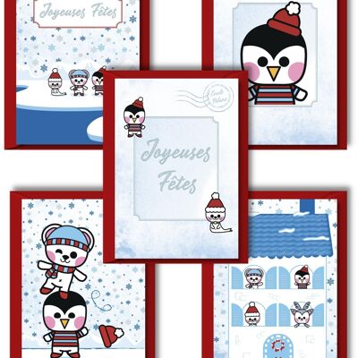 ★ Set mit 5 Weihnachtsgrußkarten | Postkarten in der Polarversion | Grußkarten inklusive Umschläge