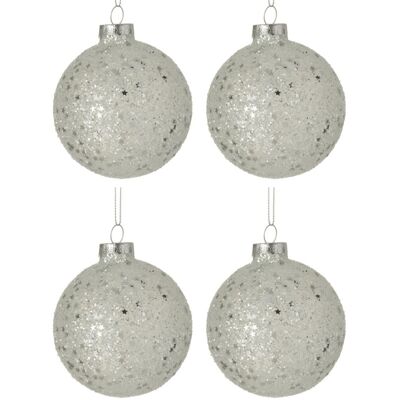 Caja de 4 bolas de navidad estrellas cristal plata medium