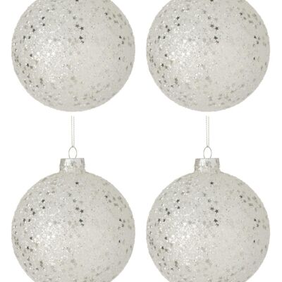 Caja de 4 bolas de navidad estrellas cristal plata large