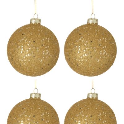 Caja de 4 bolas de navidad estrellas cristal oro large