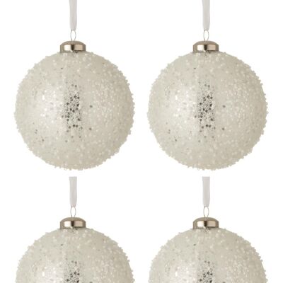 Caja de 4 bolas de navidad perla cristal blanco/plata large