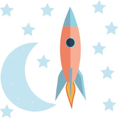 Rocket wall sticker with stars and moon - 20x6cm