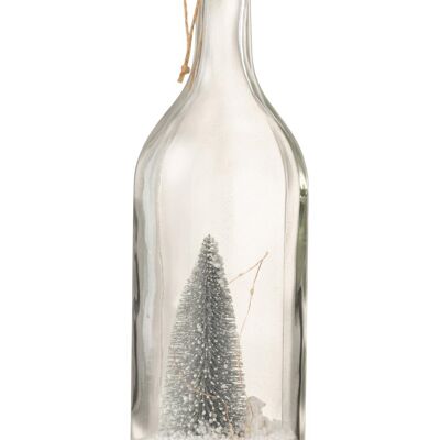 Botella deco navidad nieve led purpurina plata