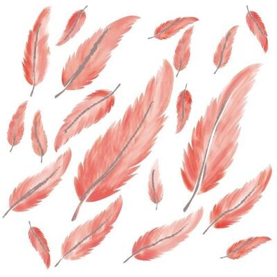 Feathers wall stickers pink shades - 20 pieces - 19x6cm