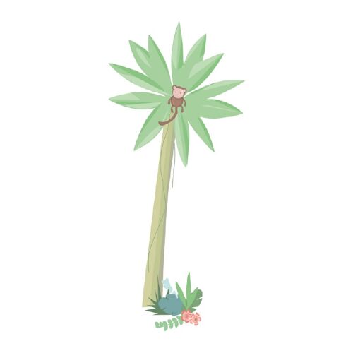 Jungly jungle - Palmboom met aapje muursticker - 50x118cm