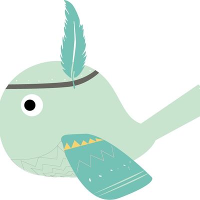 Indian animals - Mint green bird wall sticker - 14x12cm