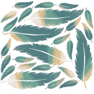 Feathers wall stickers mint green and beige - 20 pieces - 18x5cm