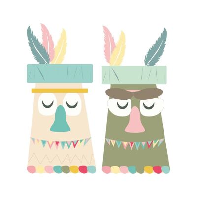 Indian animals - Totem poles wall stickers - 10x23cm