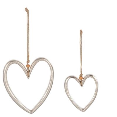 Set de 2 colgantes corazon aluminio plata