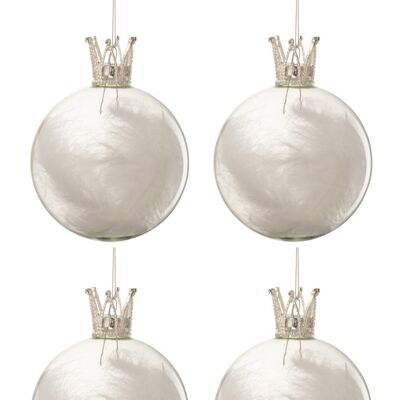 Caja de 4 bolas de navidad corona pluma blanco cristal claro medium