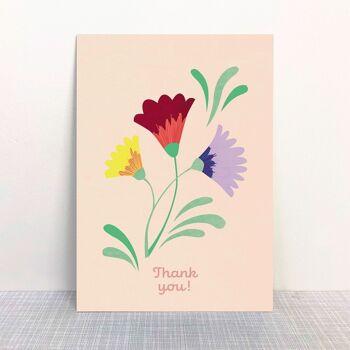 Carte postale "Merci" fleurs