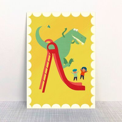Carte postale dinosaure toboggan