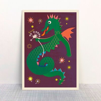Carte postale dragon pailleté