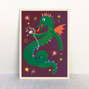 Carte postale dragon pailleté