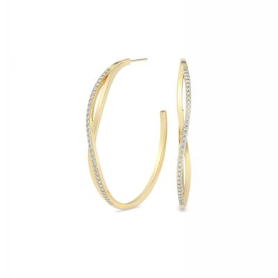 Hera 14ct Gold Crossover Hoop Earrings