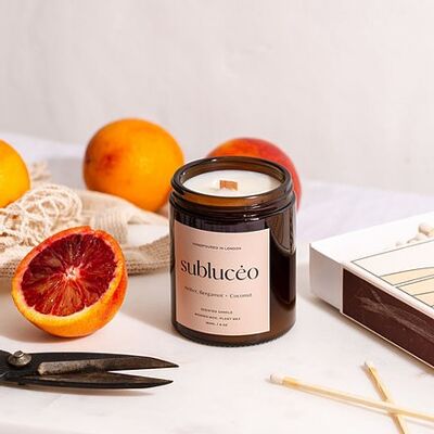 Amber, Bergamot + Coconut Wooden Wick Soy Candle – Small 120ml