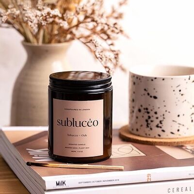 Tobacco + Oak Wooden Wick Soy Candle – Small 120ml