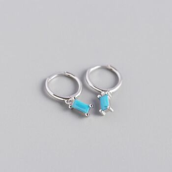 BURCU HOOPS - Argent - Turquoise 1