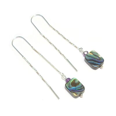 925 Sterling Silver Abalone And Amethyst Earrings