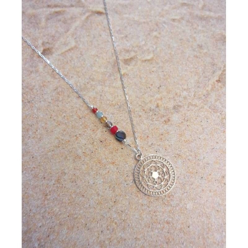 Collana lunga mandala bohémien in argento sterling 925