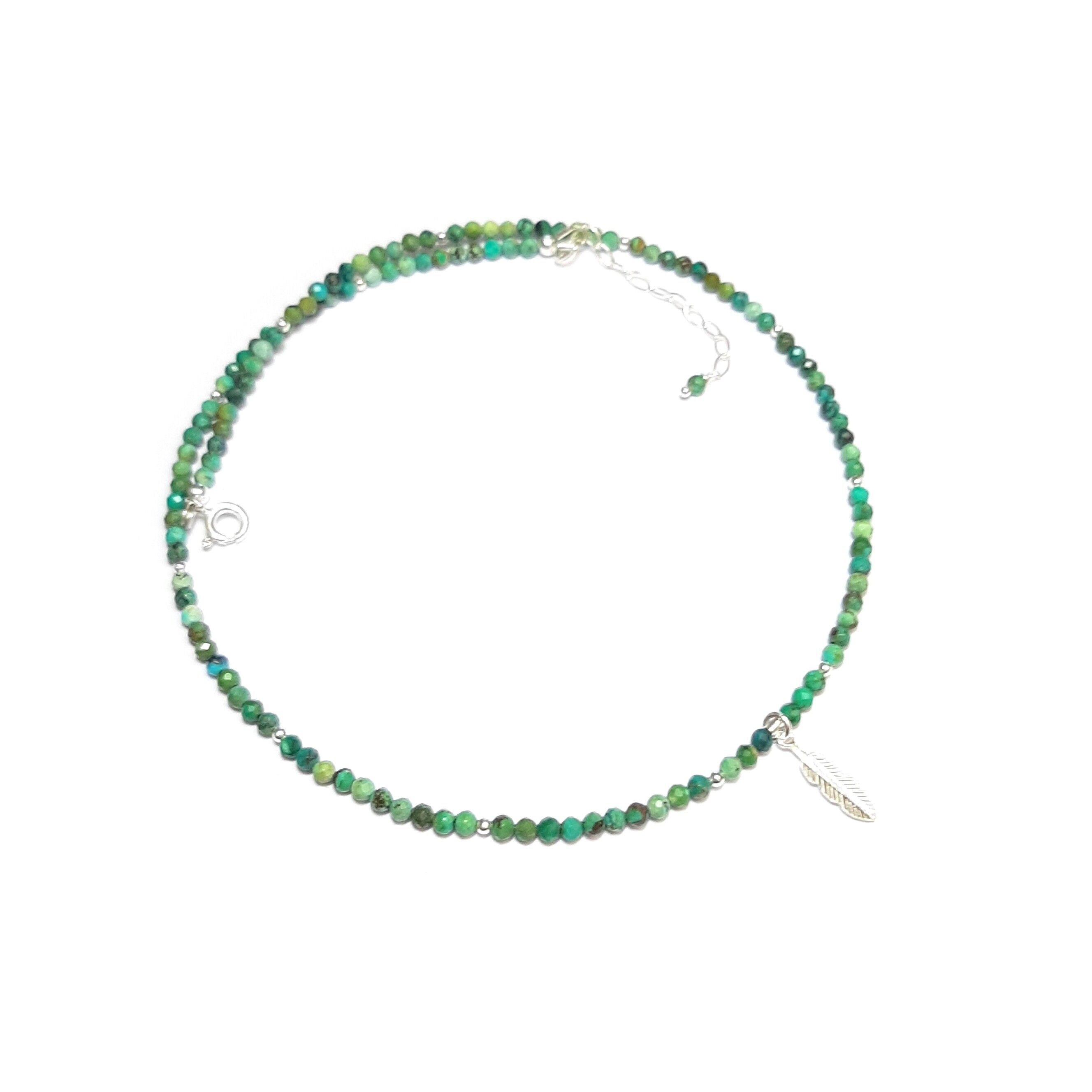 Collana Turchese Verde Ciondolo Piuma Argento 925