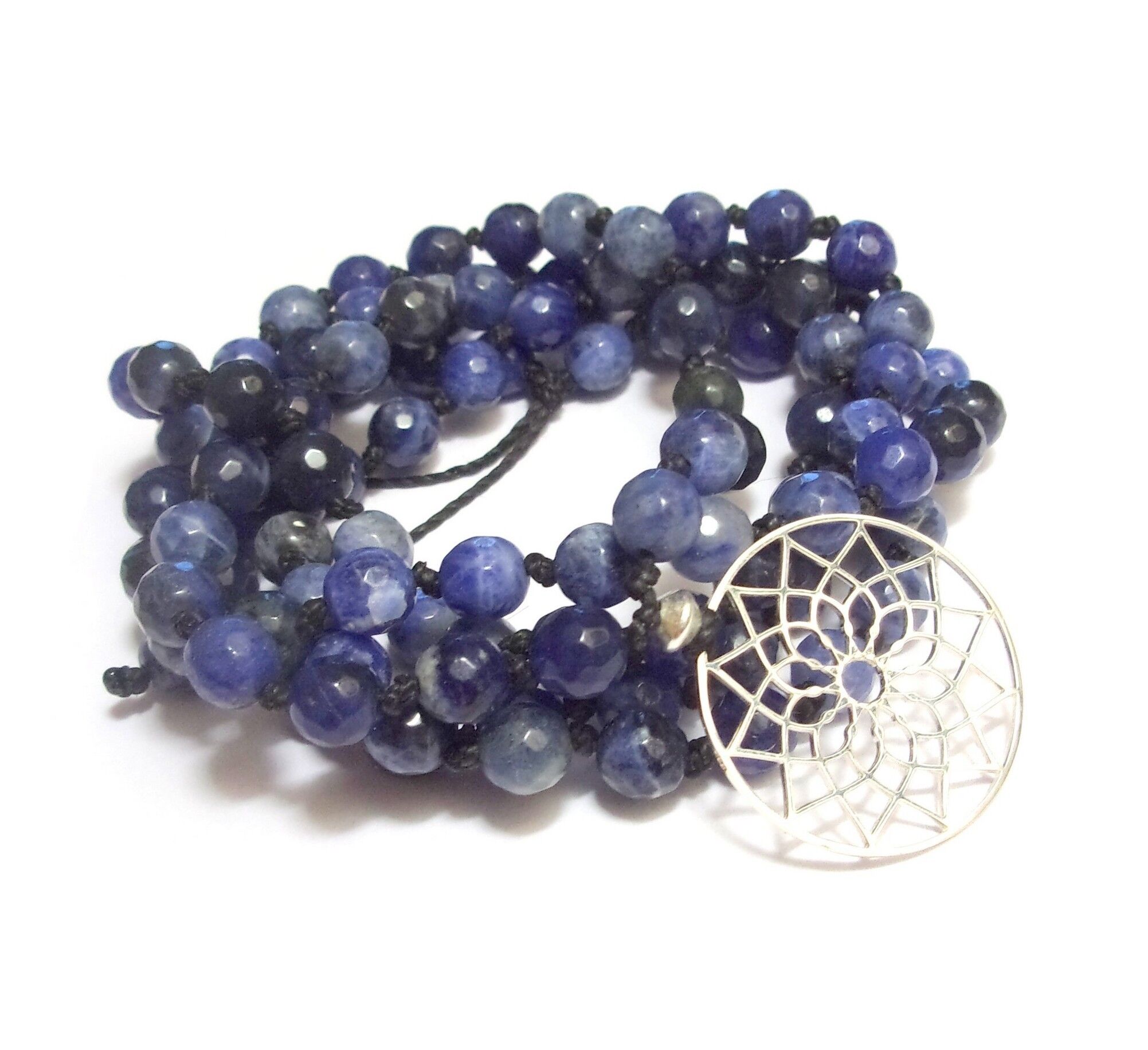 Sodalite Mandala Mala Collana Lunga Argento 925