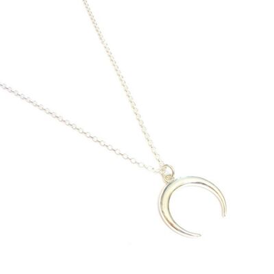 Crescent Moon Horn Necklace In 925 Silver