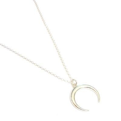 Crescent Moon Horn Necklace In 925 Silver