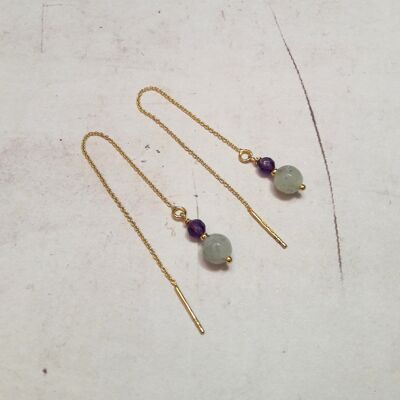 Boucles D'Oreilles Labradorite Et Améthyste Argent 925 Doré