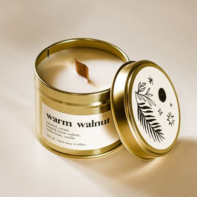 Warme Walnuss große Duftkerze mit Holzdocht, 250 ml