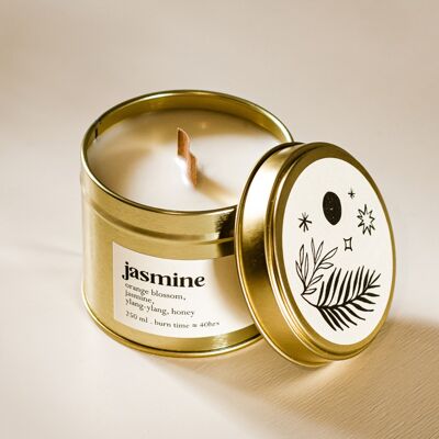 Candela profumata Jasmine grande con stoppino in legno, 250 ml