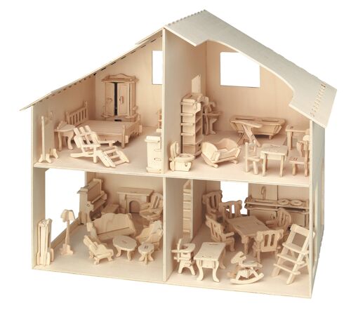 Holzbausatz 3D Puzzle Puppenhaus mit Möbeln